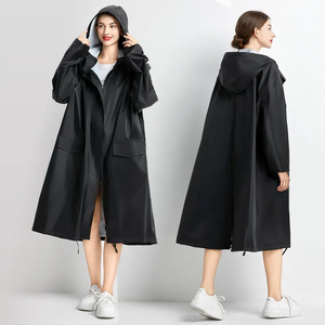 Custom Adult Girl Fashion Full Print Leopard Print Thick Polyester Pongee Reusable Breathable <strong>Raincoat</strong> with Zipper and Pockets - Product Image 2