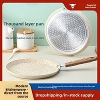 Wajan Pancake Crepe Alumunium Multi Layer Dasar Rata Anti Lengket Lapisan Batu Maifan Gagang Kayu Universal untuk Kompor Gas dan Induksi