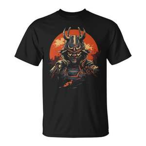 T-shirt graphique Samurai Armor pour hommes, noir, col rond, manches courtes, imprimé numérique - Product Image 1
