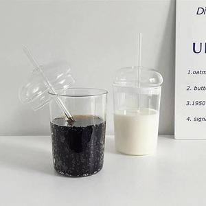 Estilo coreano criativo Ins Glass Straw Cup Copos transparentes de grande capacidade com tampa para água ou suco no dia das meninas - Product Image 6
