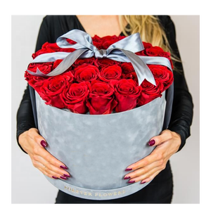 Fleurs décoratives, rose éternelle, fleurs préservées, boîte de roses préservées, roses préservées de luxe dans une boîte ronde en velours suédé - Product Image 5