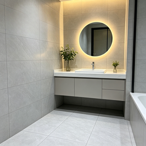 Carrelage en porcelaine mate 400x400mm gris clair aspect ardoise pour salle de bain, cuisine, salon, hôtel - Product Image 4