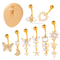 Anneaux de nombril hypoallergéniques en cuivre Maina avec pendentifs abeille, papillon, lune et cœur en zircon cubique – Bijoux de piercing pour le nombril