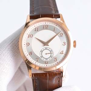 Reloj 5196 con Diseño de Anillo Plateado Simple, Esfera Dorada Rosa, Correa de Piel de Cocodrilo, Sistema de Segundero Independiente - Product Image 1