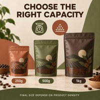 Sachets personnalisés imprimés de 250g, 500g, 1kg pour poudre de café de qualité alimentaire avec fermeture éclair, idéaux pour l'emballage de marques privées