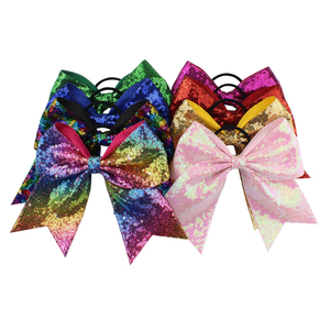 Anneau de cheveux avec nœud pailleté fait main pour filles, ruban pailleté de 8 pouces pour filles, <span class=keywords><strong>bande</strong></span> élastique - Product Image 4