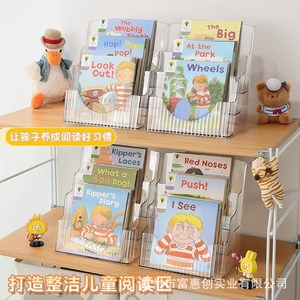 Estante de almacenamiento de libros infantiles transparente de acrílico, organizador de escritorio de 3 niveles para la zona de lectura de la habitación de los niños - Product Image 3