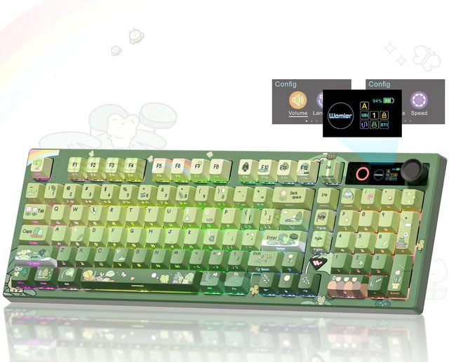 OEM ODM L98 Frog Wireless Mechanical Creamy Keyboard with TFT Screen Knob 98 Cute Custom Gaming Keyboard with Number Pad 8000m