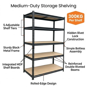 Étagères de stockage industrielles en acier à 5 niveaux, rayonnages sélectifs pour palettes, robustes, réglables, sans boulons, à rivets, anti-corrosion, pour entrepôt - Product Image 2