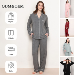 Pyjamas confortables Fournisseur d'usine Ensembles de pyjamas en bambou biologique Ensembles de vêtements de détente de haute qualité Ensembles pour femmes - Product Image 1