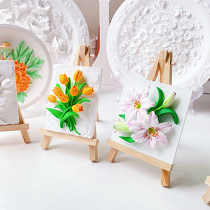 ชุดภาพบรรเทาพลาสเตอร์ลายดอกไม้แบบ3D ทำมือศิลปะดอกลิลลี่ทิวลิปพร้อมขาตั้งขนาดเล็กสำหรับตกแต่งบ้านชุดงานฝีมือ - Product Image 1