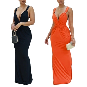 เดรสยาวทรงปลายหางปลาสีพื้นเซ็กซี่ คอลึก เปิดหลัง ไร้แขน แฟชั่นสำหรับผู้หญิง - Product Image 1