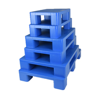 Palette carrée en plastique HDPE bleue personnalisée pour entrepôt, 600*600*120, petite, à face unique, entrée 4 voies, dessus plat