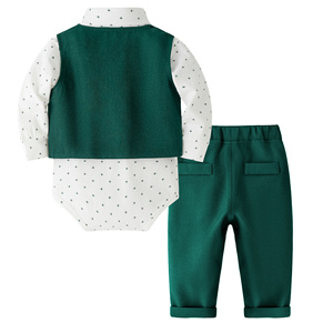 Catpapa – Ensemble 4 pièces pour bébés garçons : Body imprimé croix, gilet, pantalon et nœud papillon – Tenue de baptême ou de cérémonie pour garçon - Product Image 2