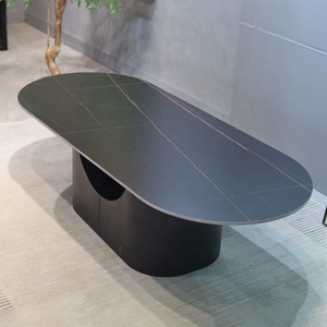 Mesa de Centro Moderna de Piedra Negra con Base de Acero al Carbono, Mueble de Sala de Estar de Lujo y Duradero - Product Image 2