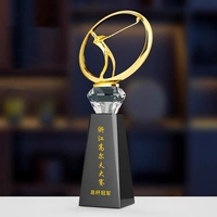 Adl New Design Golf Crystal Glass Acrylic Awards Trophy Awards with Clear Diamond Metal Black Crystal Glass Base