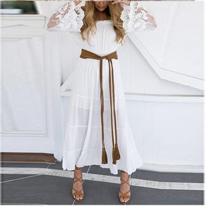 Nuovo Stile su Aliexpress: Abito <span class=keywords><strong>Lungo</strong></span> da Donna <span class=keywords><strong>con</strong></span> <span class=keywords><strong>Maniche</strong></span> Lunghe, Stile Boho da Spiaggia, Bianco <span class=keywords><strong>in</strong></span> <span class=keywords><strong>Pizzo</strong></span> <span class=keywords><strong>con</strong></span> Spalle Scoperte - Product Image 2