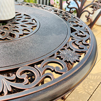 Salon de Jardin Durable en Gros, Ensemble Table et Chaises en Aluminium Moulé pour Balcon, Fer et Bois pour Terrasses en Plein Air