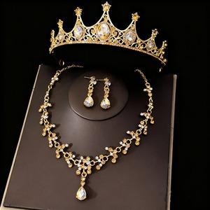 Set di Gioielli da Sposa <span class=keywords><strong>Serie</strong></span> Colore Champagne, Tiara, Collana e Orecchini di Lusso con Diamanti e Cristalli per Signora - Product Image 4