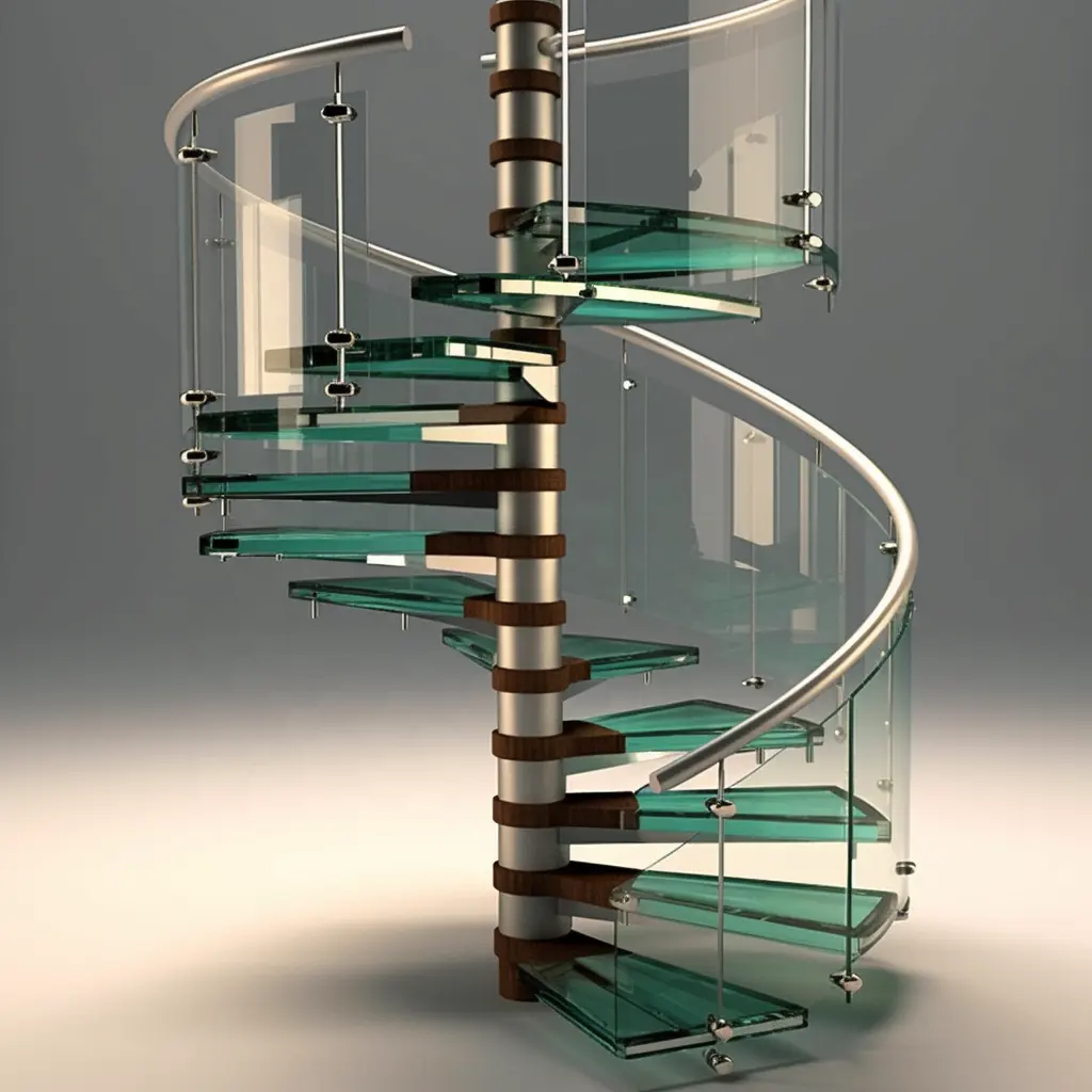 Elegante moderno Vidro Temperado Passos Stainless Steel Frame Espiral Circular Escadas Para Villa