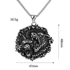 Nordic Retro Viking Double <b>Celtic</b> Wolf Stainless Steel Pendant <b>Necklace</b> For Men - Product Image 5