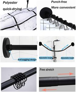 Extensible 304 inoxydable en forme de L salle de bain baignoire coin douche tringle à rideau support perceuse installation gratuite pour salle de bain - Product Image 5