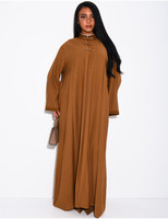 Gaun Abaya Maxi Bordir Kancing Kodok Cina Baru, Pakaian Muslim Wanita Klasik Sederhana Khusus Meksiko, Busana Islami Dubai