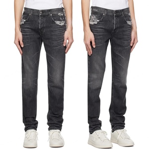 Custom <b>Men</b> <b>Grey</b> Slim Fit Stretch Distressed Denim <b>Jeans</b> <b>Ripped</b> <b>Jean</b> Trousers - Product Image 1