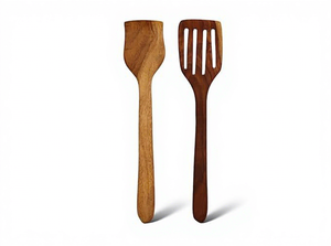 Juego de espátula y espátula ranurada de madera hechas a mano, utensilios de cocina de madera natural, juego de 2 piezas - Product Image 1