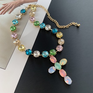 LS-B8556 <strong>Rainbow</strong> Crystal <strong>Necklace</strong> Jewelry Gold Plated Fashion Women <strong>Necklace</strong> Iridescent Cross Pendant <strong>Necklace</strong> As Gifts - Product Image 3