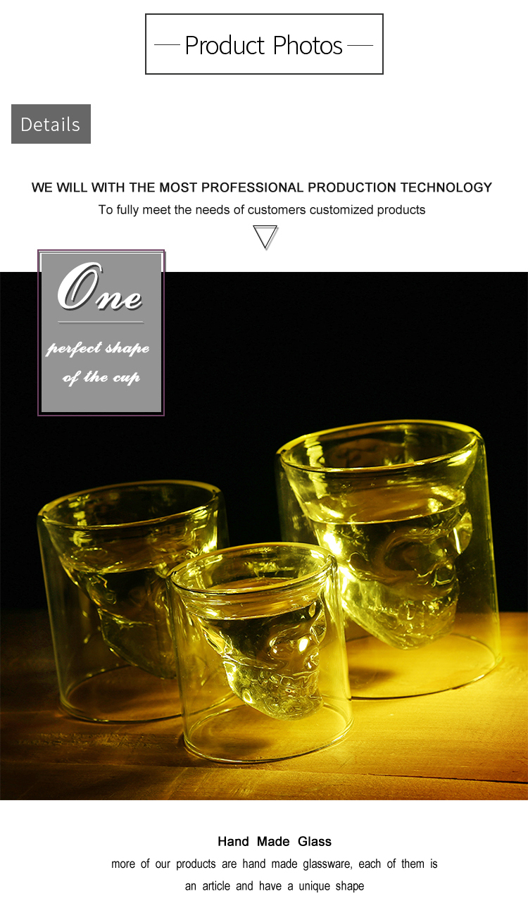 Heat Resisting Borosilicate Skull Shaped Double Wall Wine Whiskey Shot Glass Cup