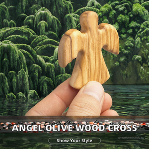 Ornement créatif en bois d'<span class=keywords><strong>olivier</strong></span> en forme de croix d'ange ailé, écologique, pour baptême et prière, gravure artisanale, <span class=keywords><strong>marque</strong></span> TTXP - Product Image 2