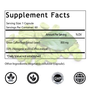 Cápsulas de Café Verde (800mg) con 50% de Ácidos Clorogénicos, Apoyo Energético y Antioxidante, 60 Cápsulas, OEM/ODM, Gran Venta - Product Image 2