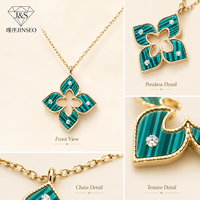 Collier Pendentif Trèfle Ajoure en Argent Sterling S925 avec Malachite Naturelle, Plaqué Or Rose Vintage, Bijoux pour Boutiques et Vente au Détail