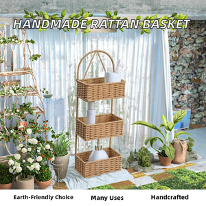 ตะกร้าเก็บของแขวน 3 ชั้น ทรงสี่เหลี่ยมผืนผ้า สไตล์นอร์ดิกใหม่ ทำจากเหล็กและหวาย PP ทอมือ เป็นมิตรกับสิ่งแวดล้อม ใช้งานได้หลากหลาย เหมาะสำหรับตกแต่งบ้าน - Product Image 2