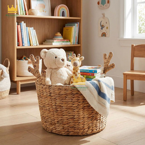 Cesta de Almacenamiento Decorativa, Cesta de Lavandería Tejida de Jacinto de Agua Natural para la Habitación de Niños y Bebés, Precio Económico - Product Image 3