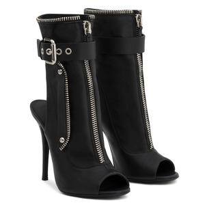 Botines negros con punta abierta para <span class=keywords><strong>mujer</strong></span>, botines <span class=keywords><strong>de</strong></span> tacón alto con cremallera frontal, botines con correa y hebilla, tacones <span class=keywords><strong>de</strong></span> verano para <span class=keywords><strong>mujer</strong></span>, zapatos <span class=keywords><strong>de</strong></span> vestir sexis 2018 - Product Image 2