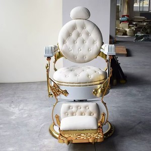 Chaise de coiffeur en or blanc, mobilier de salon de coiffure de luxe, base ronde, hauteur réglable, pompe hydraulique, chaise de barbier - Product Image 2