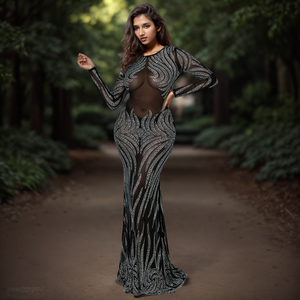 Vestido de Noche Largo de Alta Calidad con Cintura Imperio, Transpirable, con Lentejuelas, Transparente para Mujer - Product Image 2