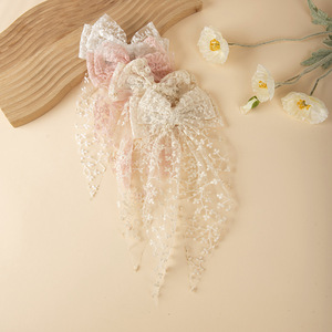 Accessoires pour <span class=keywords><strong>cheveux</strong></span> élégants : Pinces à nœuds en dentelle, grandes barrettes à nœuds avec longues queues - Product Image 1