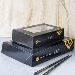 Custom printing black white carton sushi bento party packaging delivery food grade paper box wtih window for takeaway take away