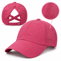 Casquette de baseball pour femme à queue de cheval, séchage rapide, maille respirante, croisée, pour chignon haut, réglable, course, golf, activités de plein air, été, vente en gros