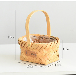 Hand-woven <b>flower</b> basket, straw <b>flower</b> basket, wooden chip hand-woven <b>flower</b> basket, rattan hand-woven <b>flower</b> basket, pastoral - Product Image 3