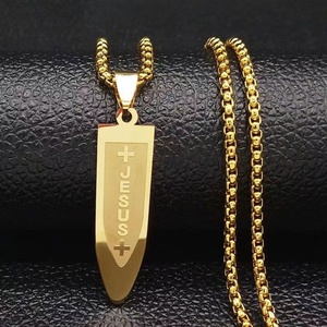 Collar Personalizado de Acero Inoxidable 316L Chapado en Oro de 14k/18k Resistente al Agua con Colgante de Cruz de Bala para Hombre - Product Image 6