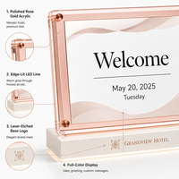 Panneau de bienvenue en acrylique cristal avec éclairage LED or rose, support d'affichage pour réception d'hôtel et mariage, insert interchangeable