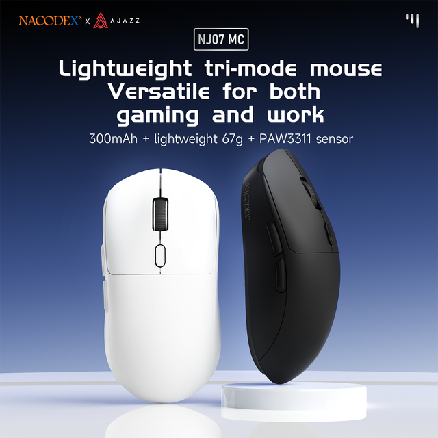 AJAZZ NJ07 MC 67g Ultra Light Tri-Mode Gaming Mouse, PAW3311 Sensor, 24000 DPI, 1000Hz Polling Rate, BT/2.4G/Wired for Office