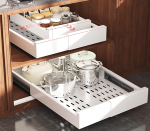 Organisateur de placard extensible à 4 côtés, 14-21 po de largeur, 17-24 po de profondeur, 3 rails réglables, étagère coulissante adhésive pour tiroir de rangement - Product Image 1