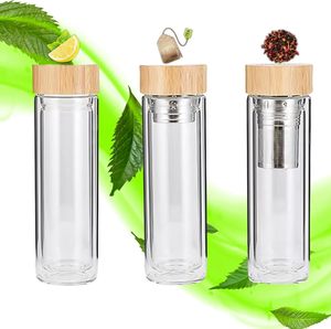 Botella de Agua <span class=keywords><strong>con</strong></span> Infusor de Té de Vidrio de Borosilicato de Doble Pared y Aislamiento de 500 ml, Tapa de Bambú, <span class=keywords><strong>Termo</strong></span> de Vidrio para Viajes - Product Image 6