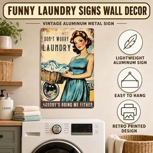 <strong>Laundry</strong> Room Decor, Funny <strong>Laundry</strong> Signs Wall Decor, Don't Worry <strong>Laundry</strong> Vintage Metal <strong>Sign</strong> for Bathroom Mudroom Drying Area - Product Image 3