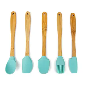BPA-Free 5 Pieces Silicone Cooking Tools Mini Silicone and Beech Wood Kitchen Utensil Set For Baking Mixing